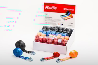 Caixa expositora cinta amarração com fivela sem gancho